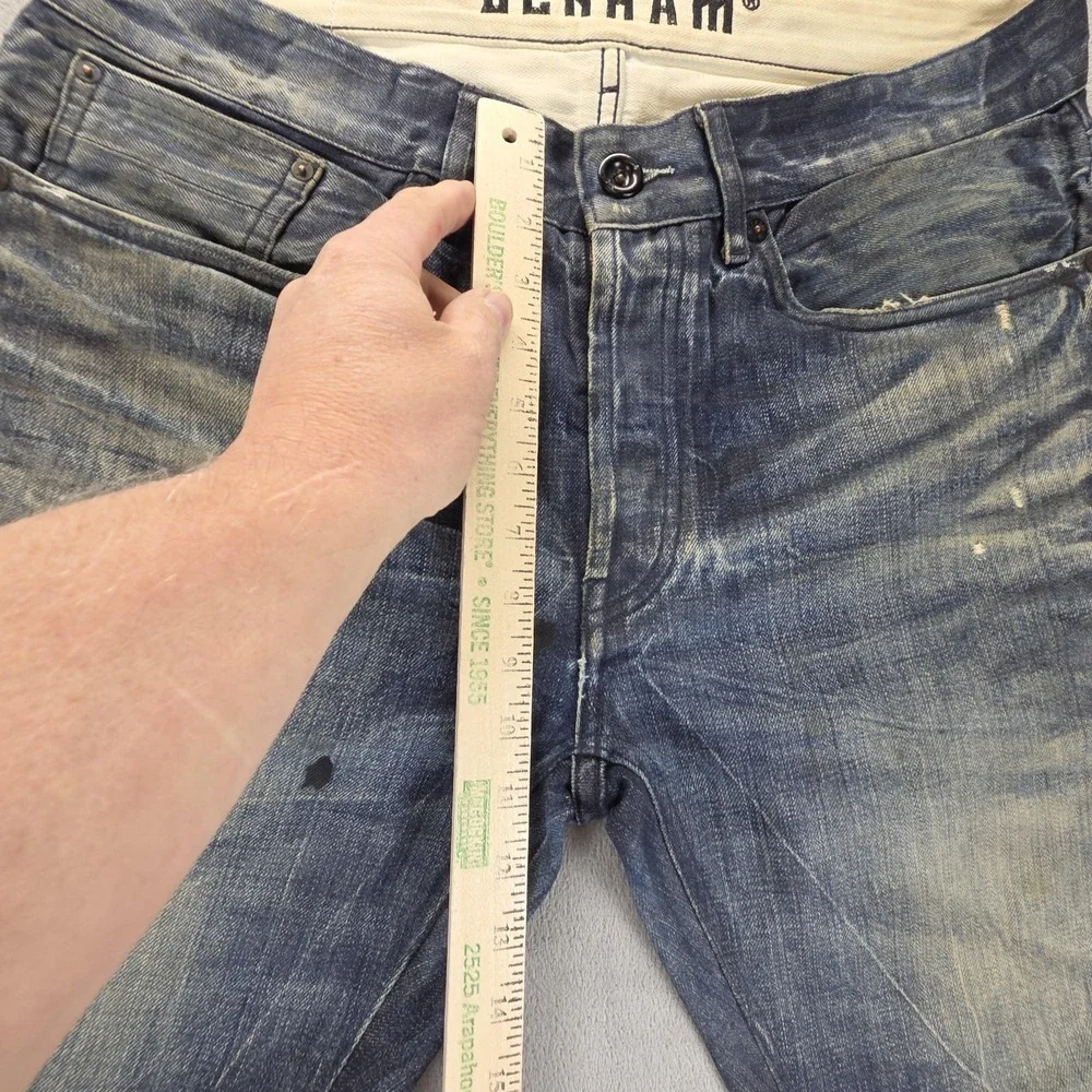 Denham Jeans Mens Blue Selvedge FRS Whiskers Honeycomb Thrashed Fits 34x27
